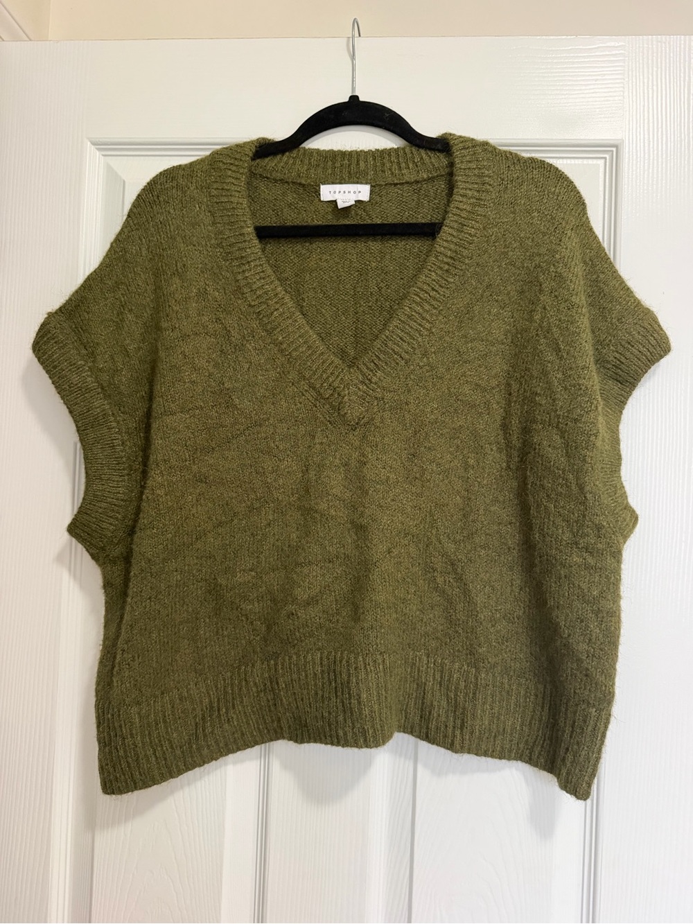 Topshop Olive Green V-Neck Wool Blend Sweater Vest